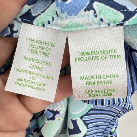 Lilly Pulitzer Marilina Tunic Top Sz L Blue High Tide Navy Beachy Resort Preppy - Picture 7 of 10